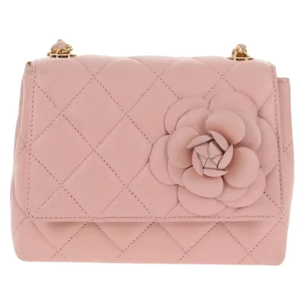 Chanel Matelasse Leather Camellia Chain Shoulder Bag Pink
